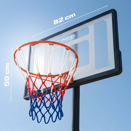 Basketballstander 150–210 cm med justerbar højde, 38 cm kurv og hjul – til børn og voksne