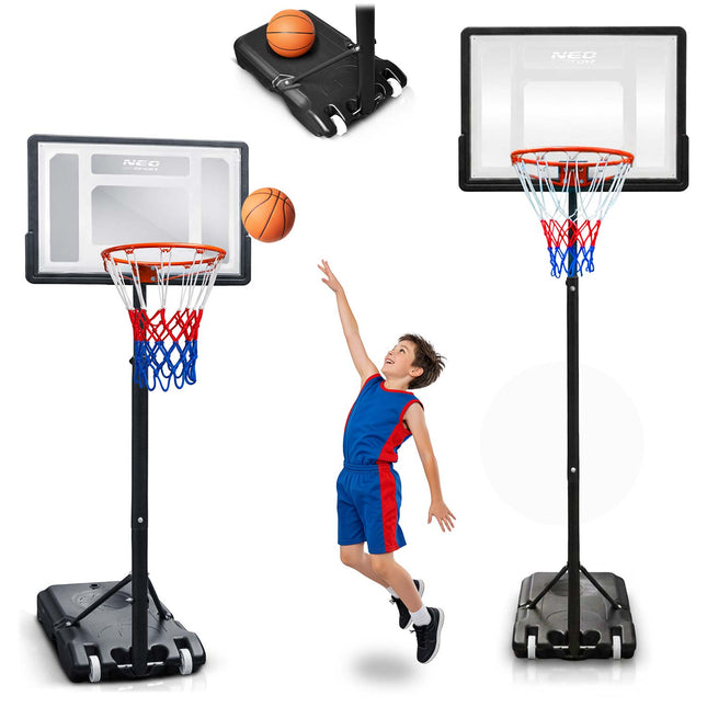 Basketballstander 150–210 cm med justerbar højde, 38 cm kurv og hjul – til børn og voksne