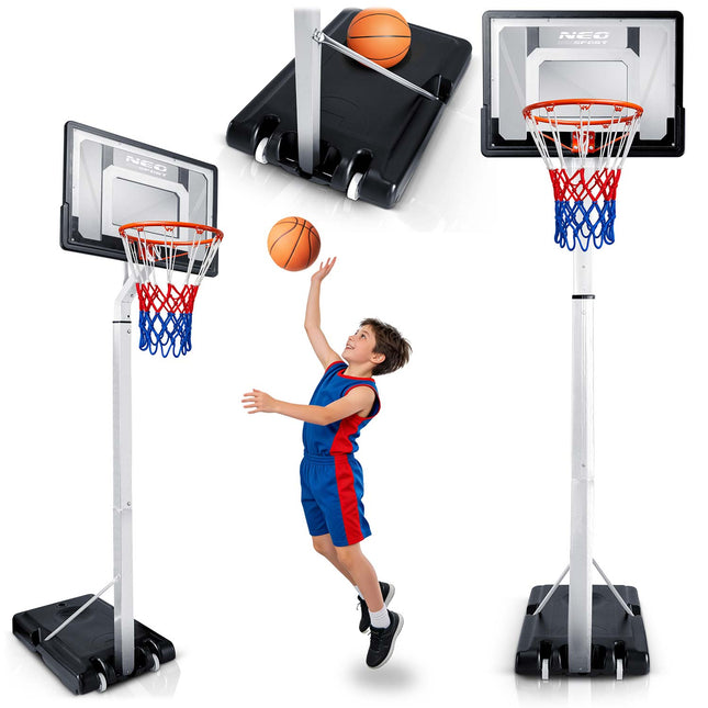 Basketballstander 150–260 cm med justerbar højde, 38 cm kurv og hjul – til børn og voksne