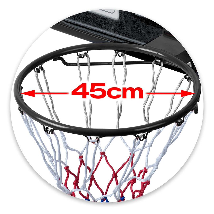 Basketballstander 135–305 cm med justerbar højde, 45 cm affjedret kurv og hjul