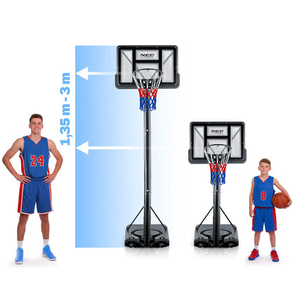 Basketballstander 135–305 cm med justerbar højde, 45 cm affjedret kurv og hjul