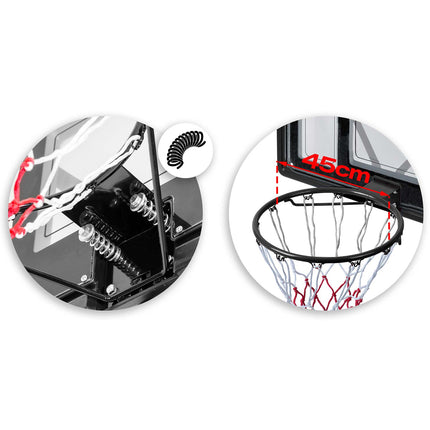 Basketballstander 135–305 cm med justerbar højde, 45 cm affjedret kurv og hjul
