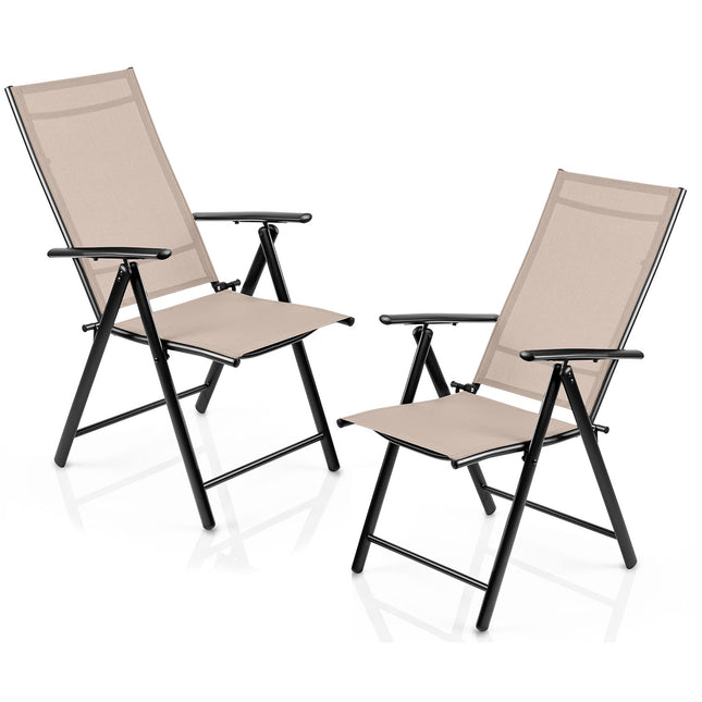 Foldbare havestole, 2 stk., med 7-trins justerbart ryglæn og armlæn – beige