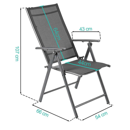 Foldbar havestol med 7-trins justerbart ryglæn og armlæn – grafit