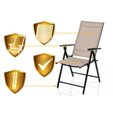Foldbar havestol med 7-trins justerbart ryglæn og armlæn – beige