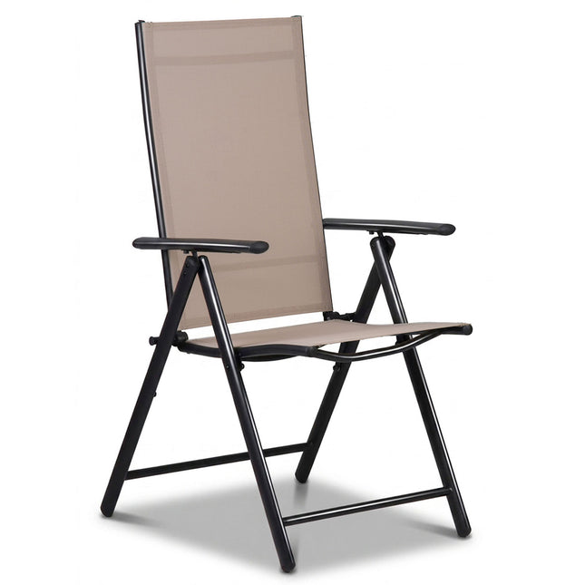 Foldbar havestol med 7-trins justerbart ryglæn og armlæn – beige