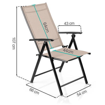 Foldbar havestol med 7-trins justerbart ryglæn og armlæn – beige