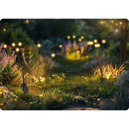 Solcellelampe med ildfluer - 2 stk. til havebelysning