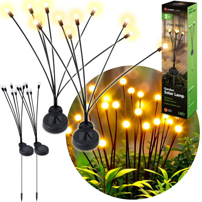 Solcellelampe med ildfluer - 2 stk. til havebelysning