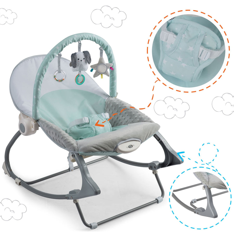 Multifunktionel skråstol med vibration til baby - Beroligende og underholdende