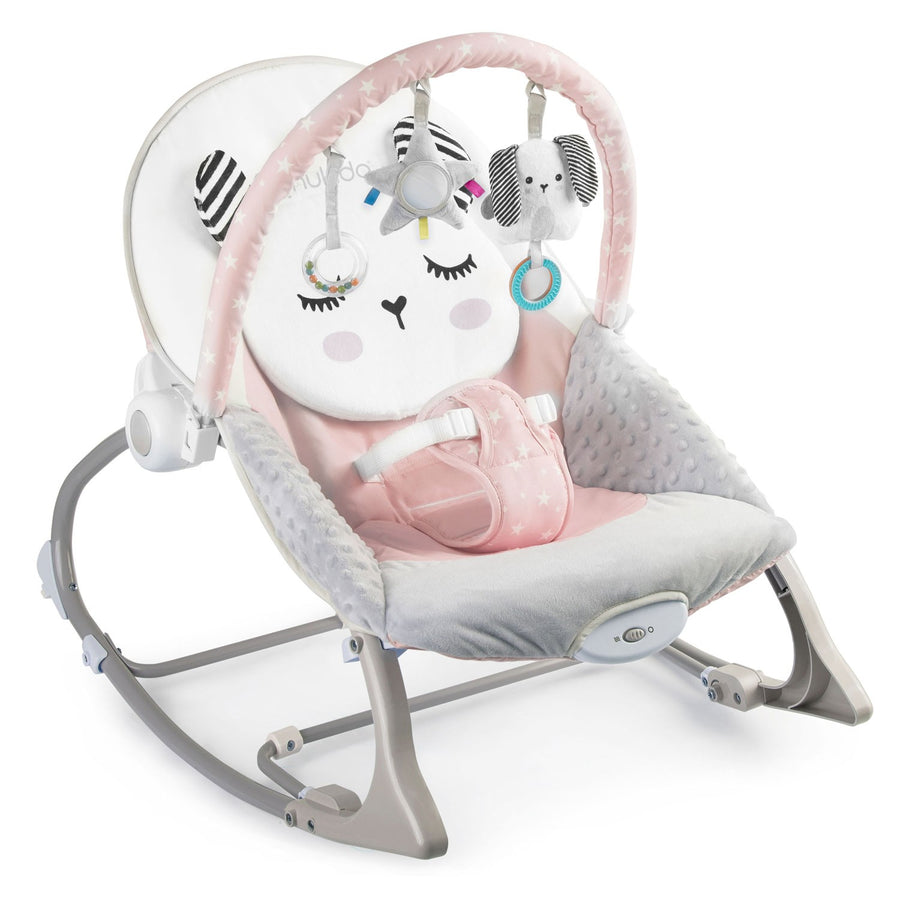 Bouncer med vibration til baby - komfortabel og underholdende skråstol i pink