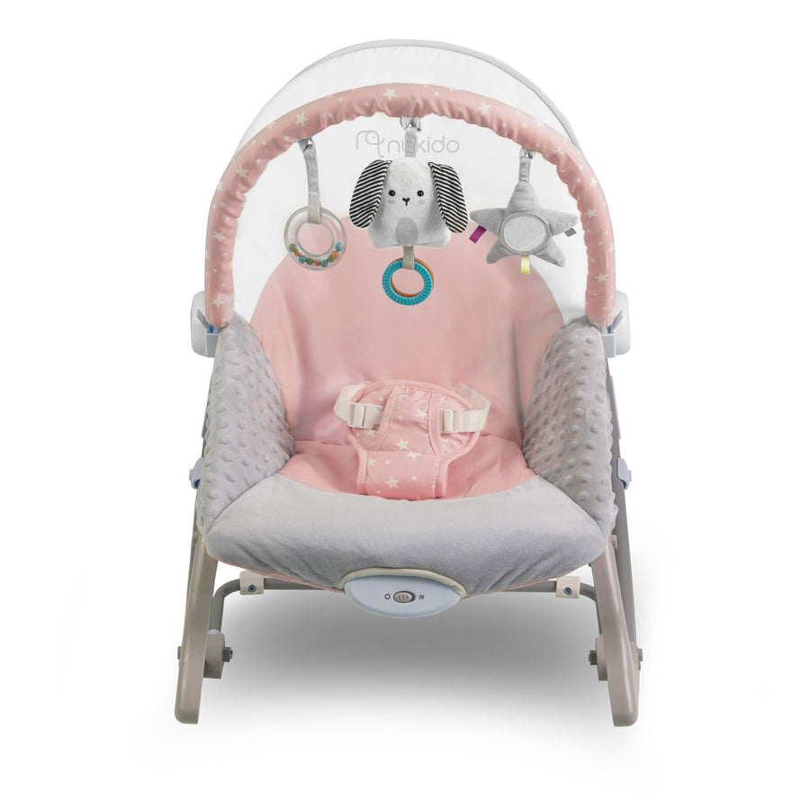 Bouncer med vibration til baby - komfortabel og underholdende skråstol i pink