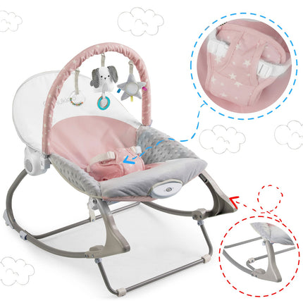 Bouncer med vibration til baby - komfortabel og underholdende skråstol i pink