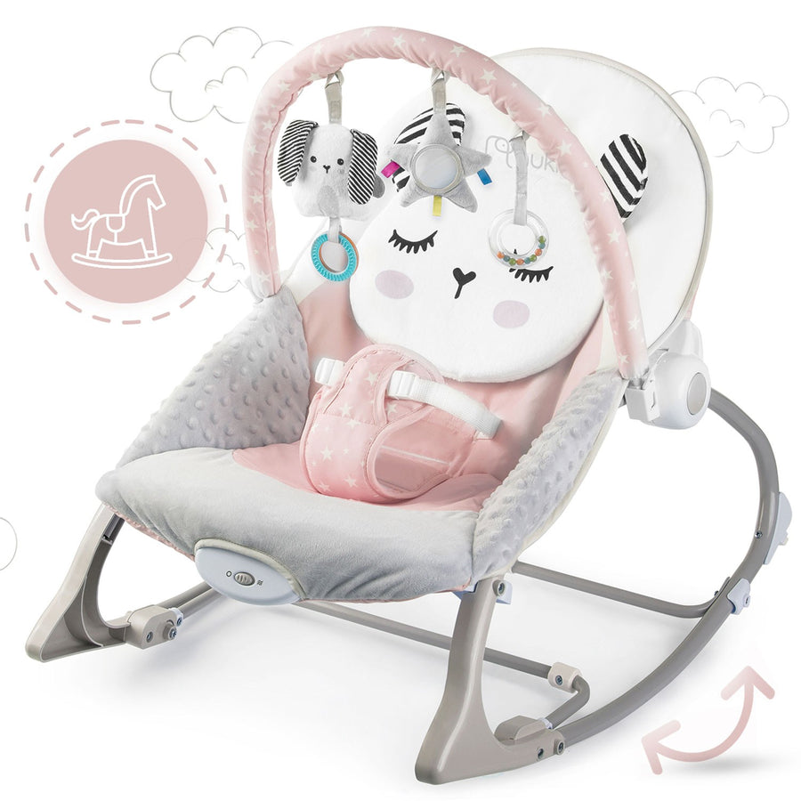 Bouncer med vibration til baby - komfortabel og underholdende skråstol i pink