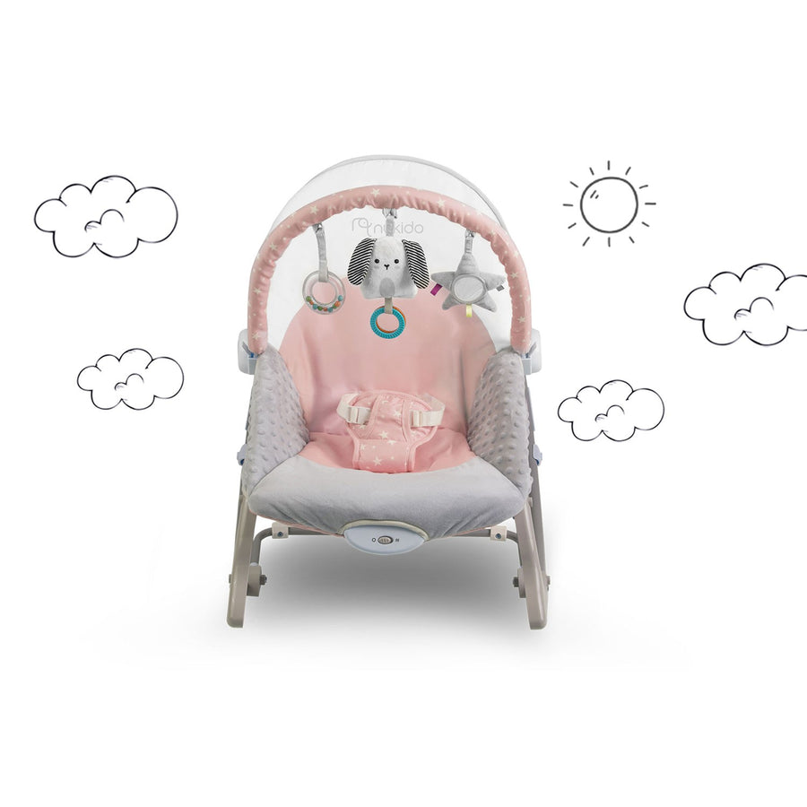 Bouncer med vibration til baby - komfortabel og underholdende skråstol i pink