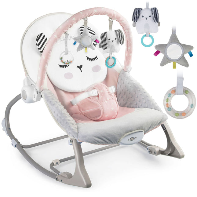 Bouncer med vibration til baby - komfortabel og underholdende skråstol i pink