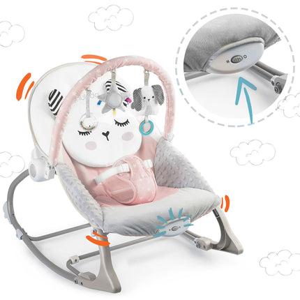 Bouncer med vibration til baby - komfortabel og underholdende skråstol i pink