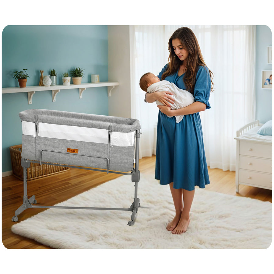 Sikker og komfortabel sideseng til baby - foldbar med højdejustering og aftagelig indgang