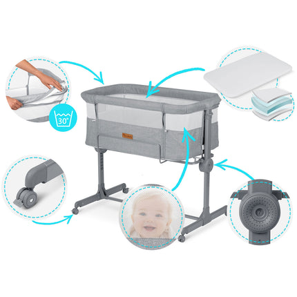 Sikker og komfortabel sideseng til baby - foldbar med højdejustering og aftagelig indgang