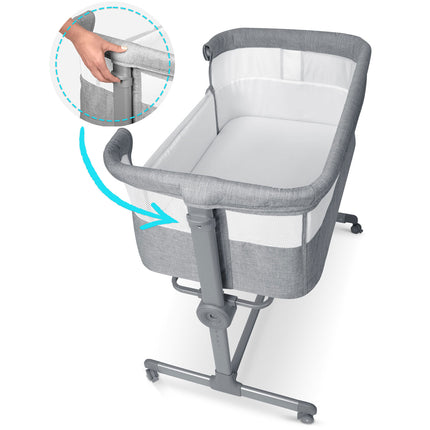 Sikker og komfortabel sideseng til baby - foldbar med højdejustering og aftagelig indgang