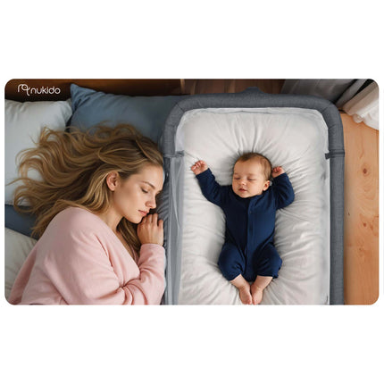 Foldbar sideseng til baby med højdejustering og sikkerhedsremme - Ideel til natfodring og tryg søvn