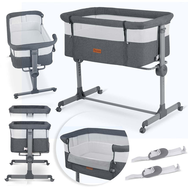 Foldbar sideseng til baby med højdejustering og sikkerhedsremme - Ideel til natfodring og tryg søvn