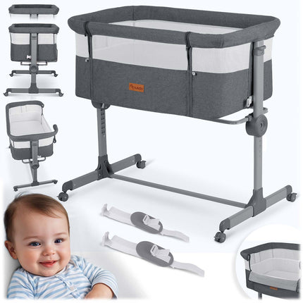Foldbar sideseng til baby med højdejustering og sikkerhedsremme - Ideel til natfodring og tryg søvn