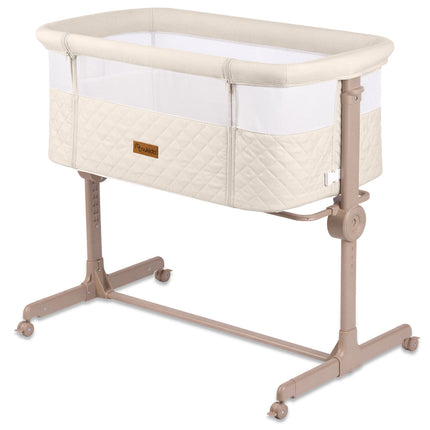 Foldbar co-sleeper babyseng med 7-trins højderegulering, hjul med bremse og madras