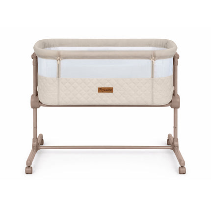 Foldbar co-sleeper babyseng med 7-trins højderegulering, hjul med bremse og madras