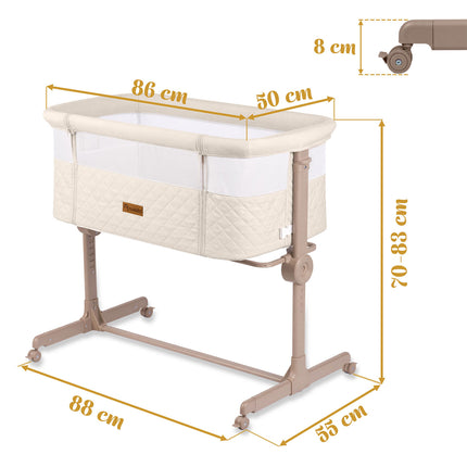 Foldbar co-sleeper babyseng med 7-trins højderegulering, hjul med bremse og madras
