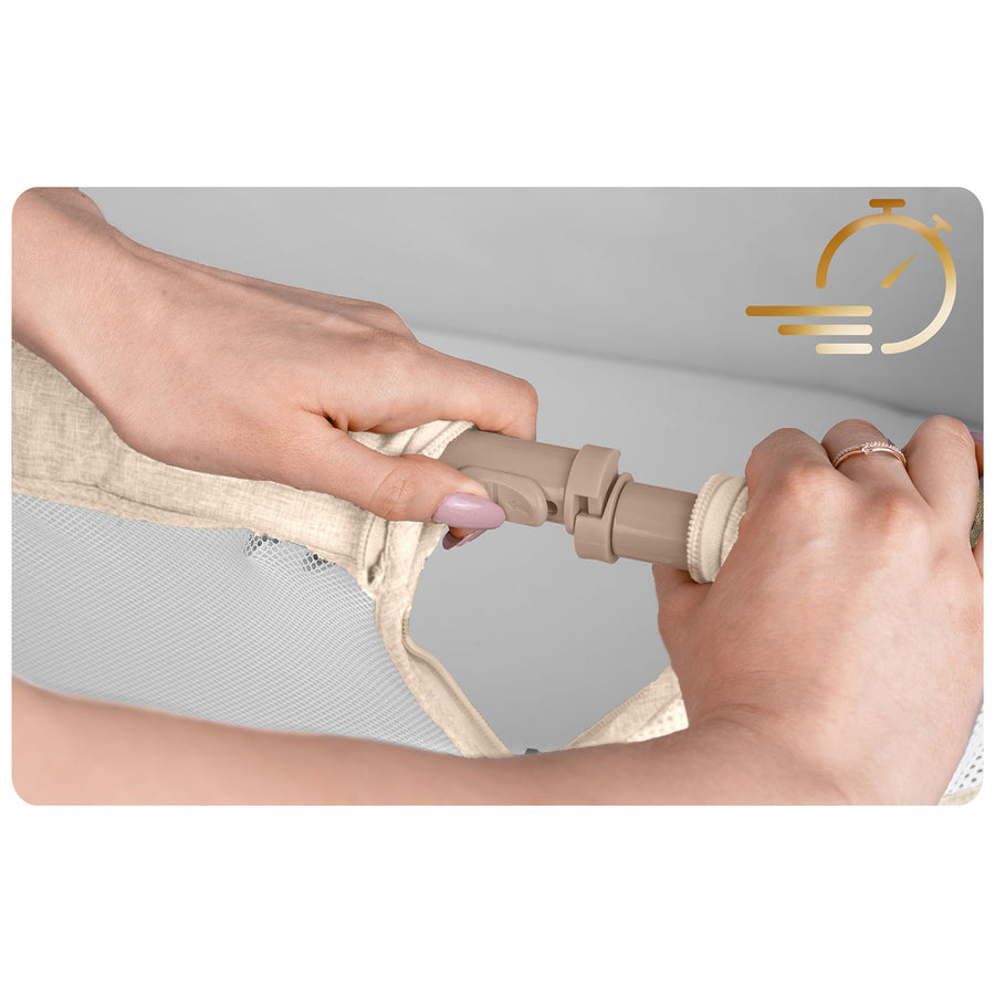 Foldbar co-sleeper babyseng med 7-trins højderegulering, hjul med bremse og madras