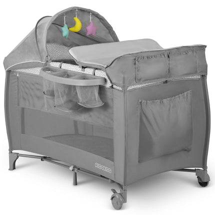 Rejseseng 125x65x78 cm - Praktisk og sikker til børn, foldbar med myggenet og puslebord