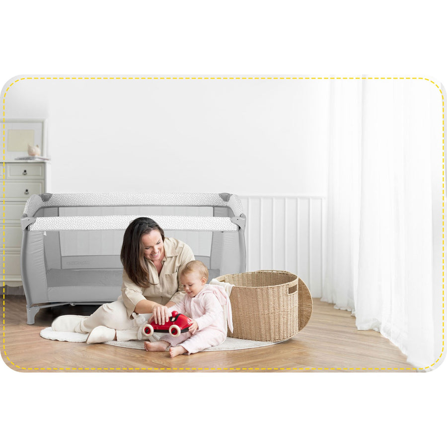Rejseseng 125x65x78 cm - Praktisk og sikker til børn, foldbar med myggenet og puslebord