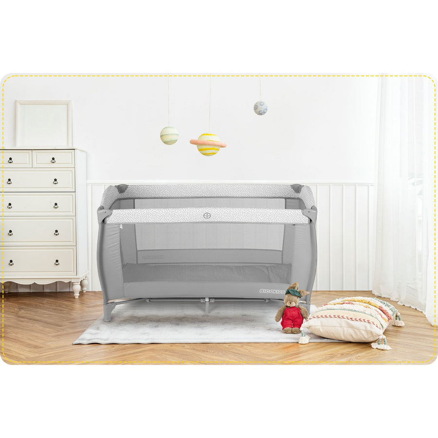 Rejseseng 125x65x78 cm - Praktisk og sikker til børn, foldbar med myggenet og puslebord