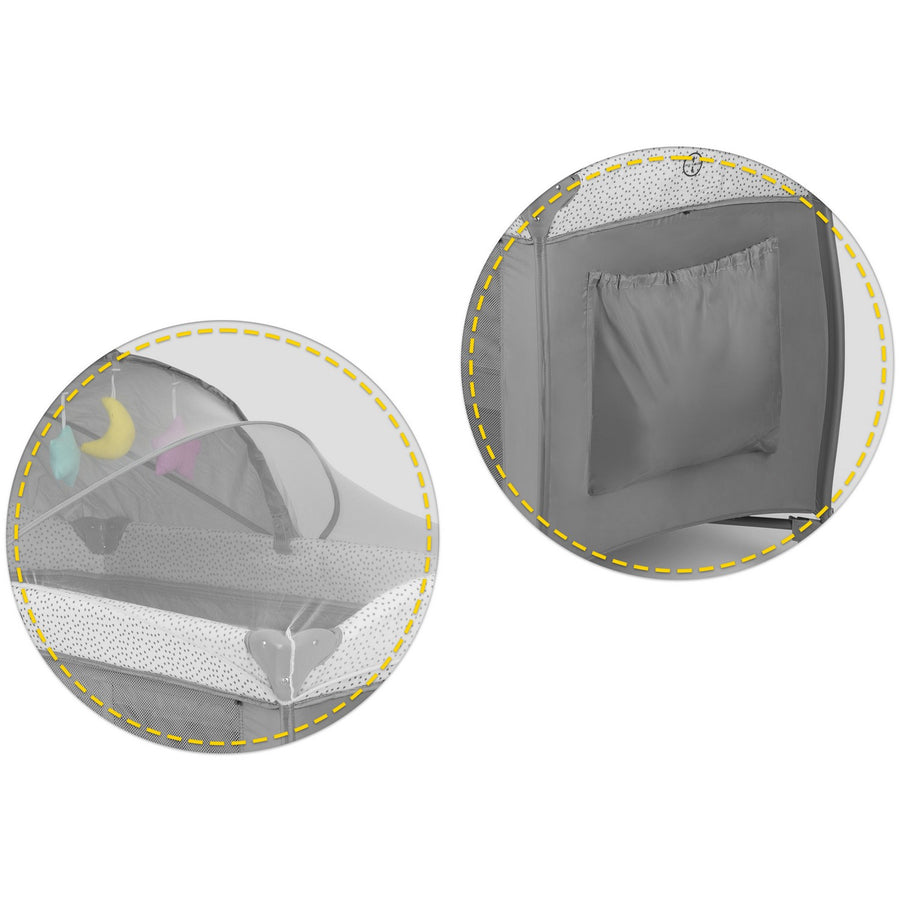 Rejseseng 125x65x78 cm - Praktisk og sikker til børn, foldbar med myggenet og puslebord
