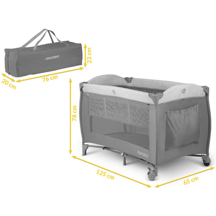 Rejseseng 125x65x78 cm - Praktisk og sikker til børn, foldbar med myggenet og puslebord