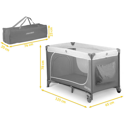 Sammenklappelig rejseseng med madras og puslebord - 125x65x78 cm, praktisk og sikker til børn