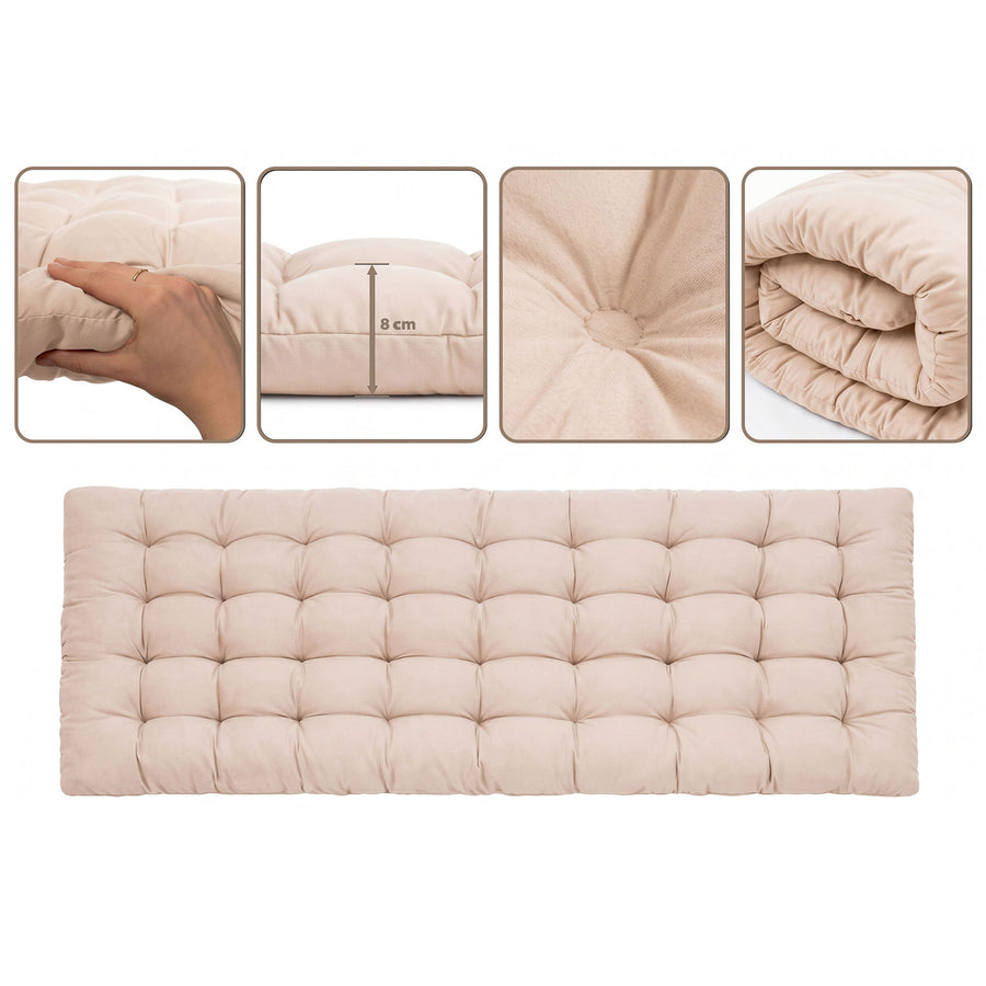 Foldbar campingseng og liggestol med madras, pude og 5-trins ryglæn – beige
