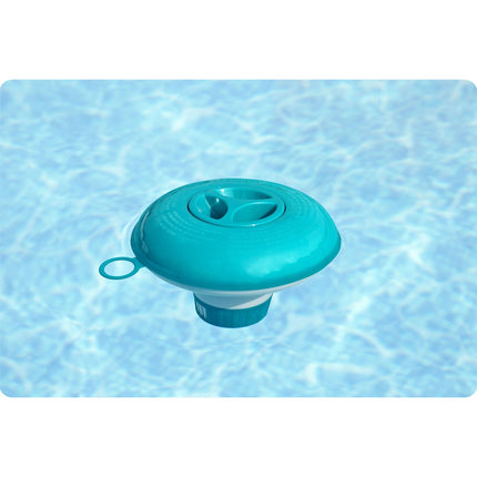 Lille flydende dispenser til poolkemikalier med justerbar dosering - perfekt til vedligeholdelse af din havepool