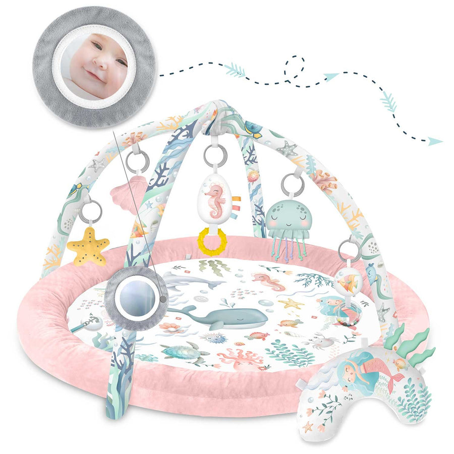 Interaktiv aktivitetsmåtte til baby med multifunktionelt legetøj og blød pude - Ocean design