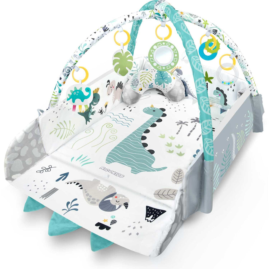 Interaktiv 3-i-1 lege måtte til baby med multifunktionelt legetøj og gratis pude - 110 x 100 cm