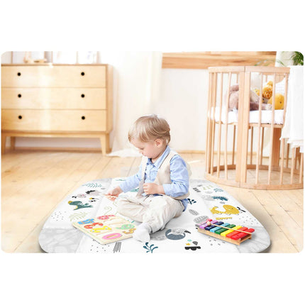 Interaktiv 3-i-1 lege måtte til baby med multifunktionelt legetøj og gratis pude - 110 x 100 cm