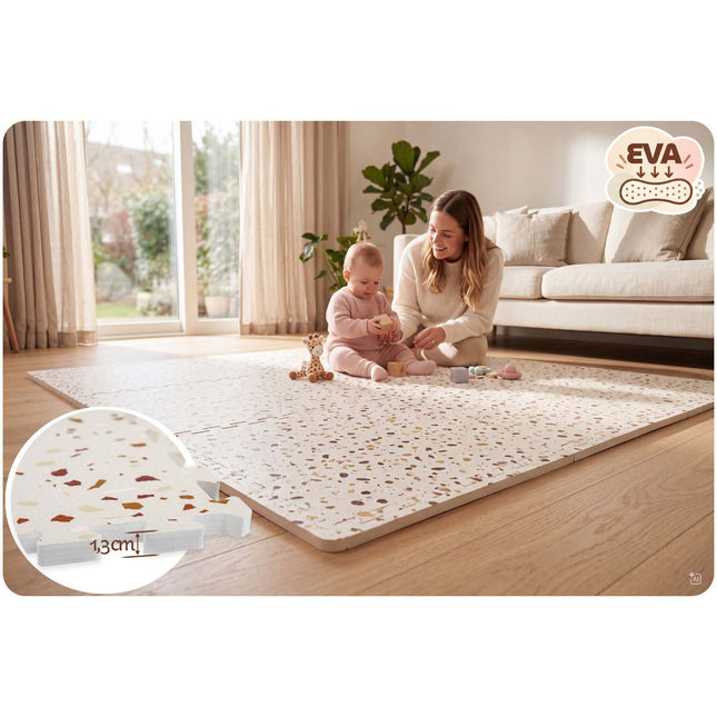 Skumpuslemåtte til børn 175 x 118 cm – 6 store puslebrikker, 1,3 cm tyk, beige