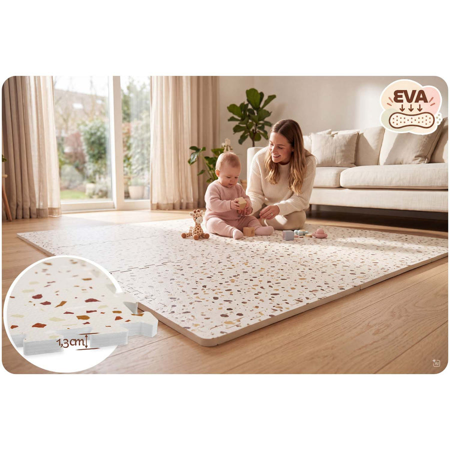 Skumpuslemåtte til børn 175 x 118 cm – 6 store puslebrikker, 1,3 cm tyk, beige
