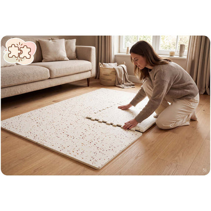 Skumpuslemåtte til børn 175 x 118 cm – 6 store puslebrikker, 1,3 cm tyk, beige