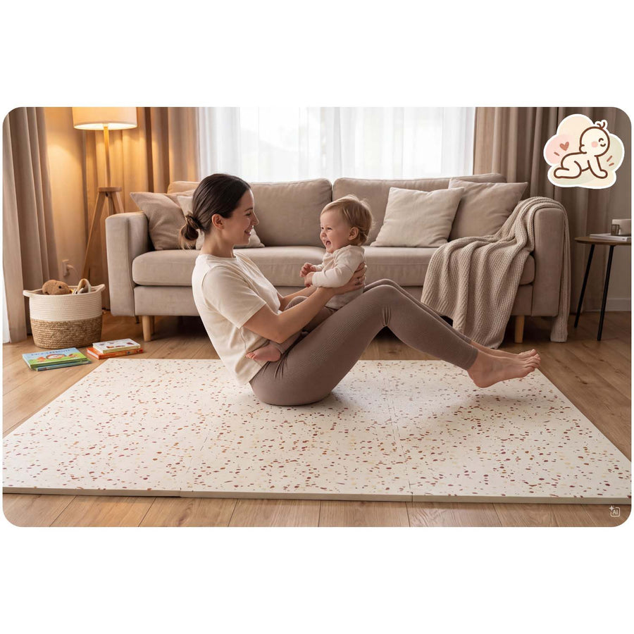 Skumpuslemåtte til børn 175 x 118 cm – 6 store puslebrikker, 1,3 cm tyk, beige