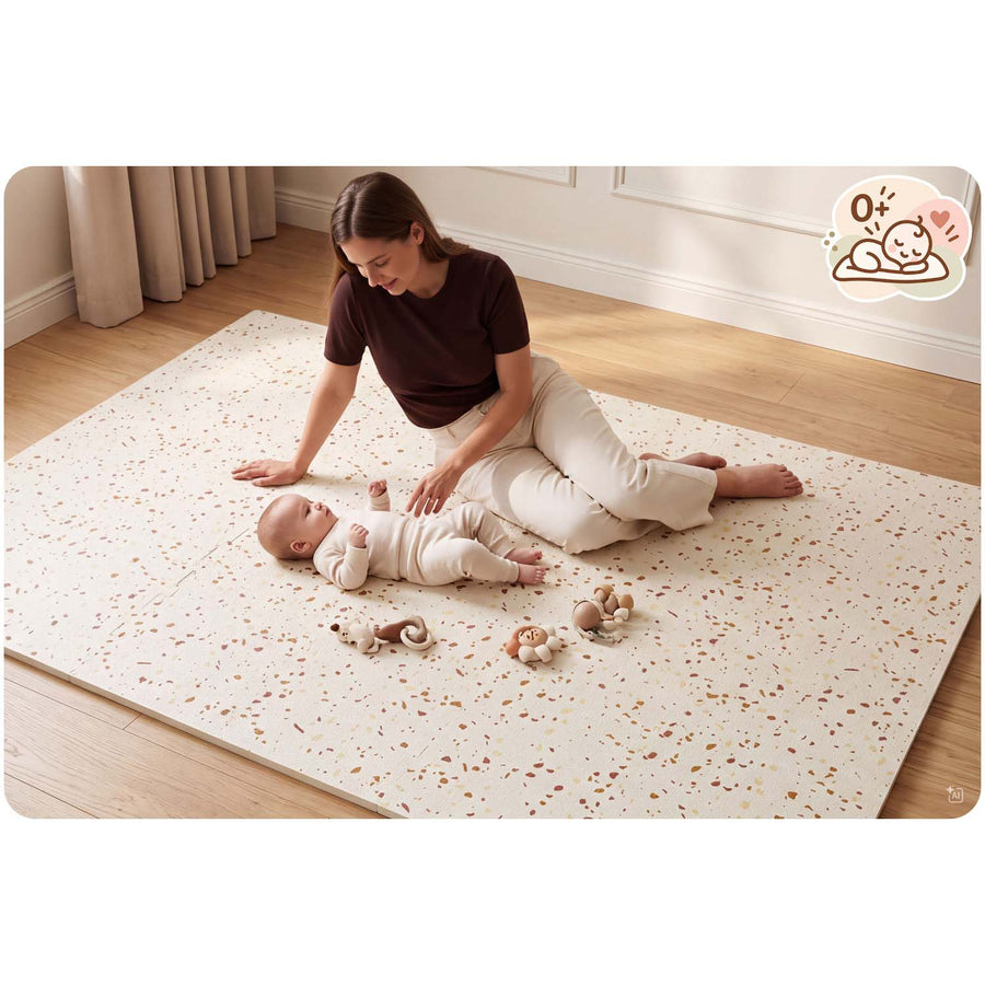 Skumpuslemåtte til børn 175 x 118 cm – 6 store puslebrikker, 1,3 cm tyk, beige