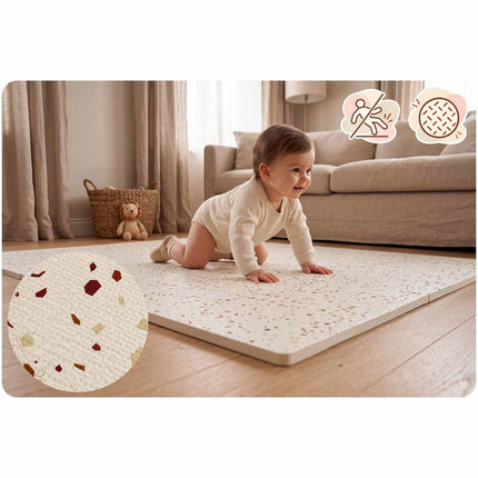 Skumpuslemåtte til børn 175 x 118 cm – 6 store puslebrikker, 1,3 cm tyk, beige