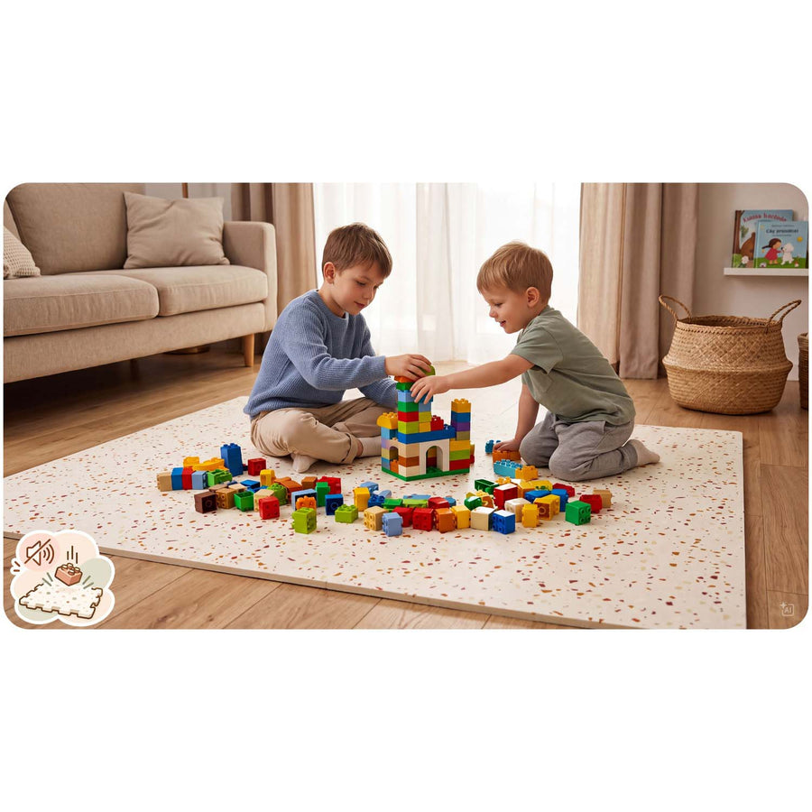 Skumpuslemåtte til børn 175 x 118 cm – 6 store puslebrikker, 1,3 cm tyk, beige