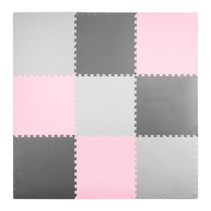 Skummåtte til børn 180x180 cm - Puslespilsmåtte i grå og rosa til leg og læring